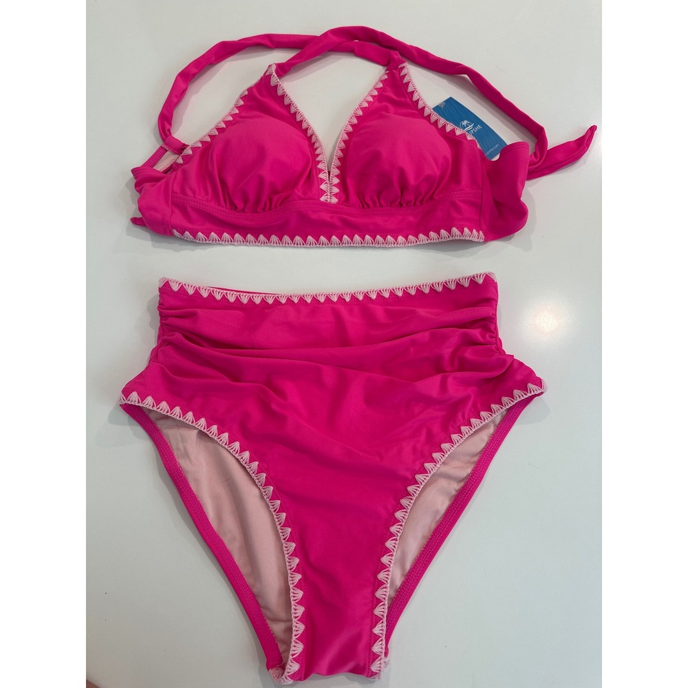 Cupshe Hot Pink Scalloped Embroidery High Waisted Bikini NEW DAA12C4M001DD Small